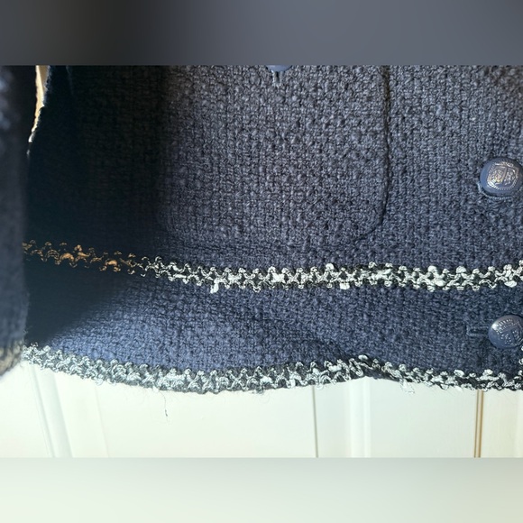 Talbots Woman’s Navy Blue Tweed Blazer Jacket With Braided White Trim Size 16 - Picture 4 of 9